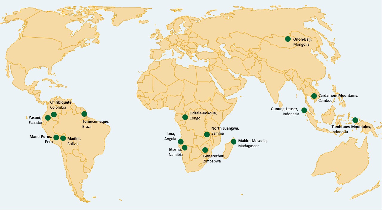 Karte der 15 vom Legacy Landscapes Fund finanzierten Naturlandschaften