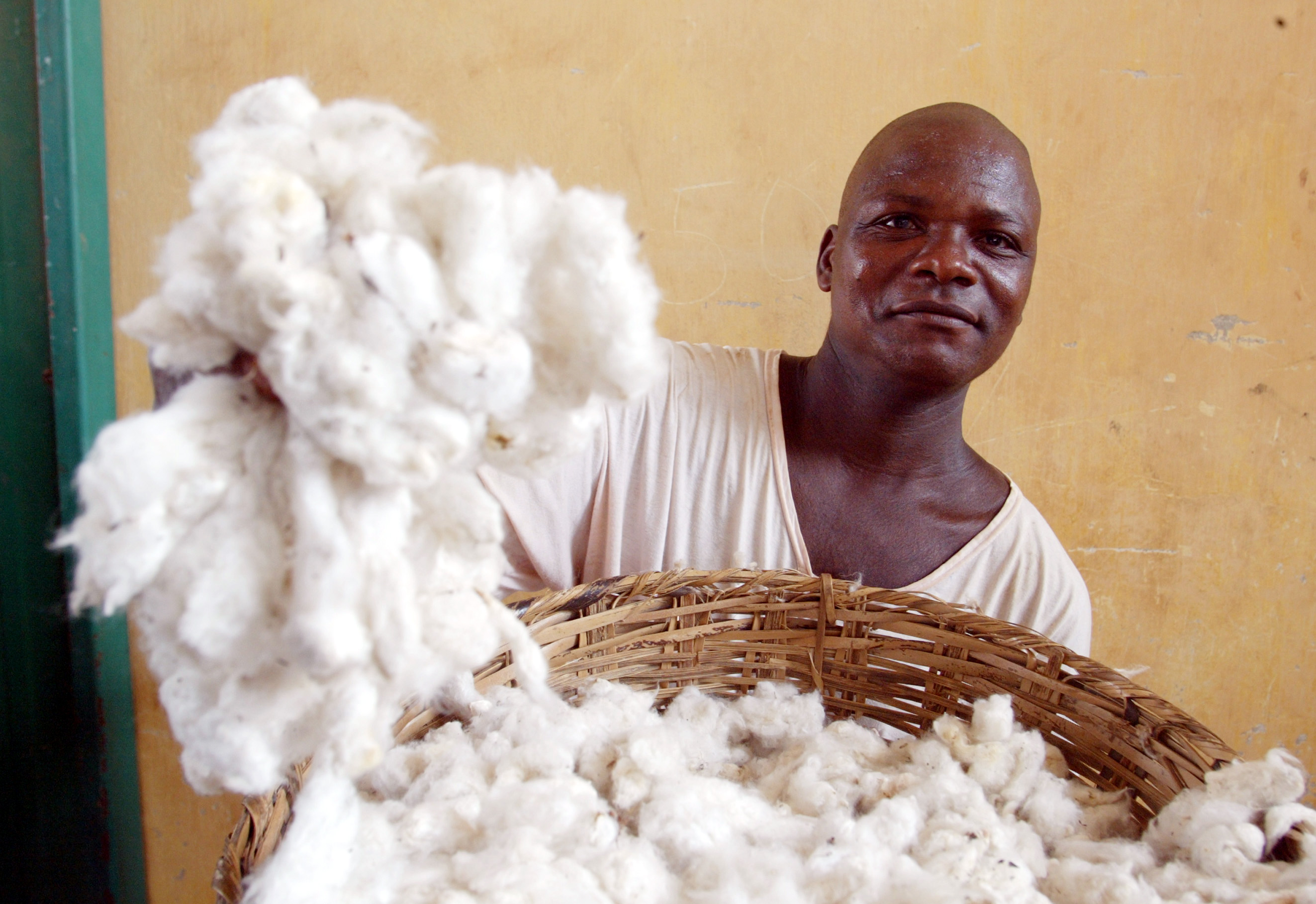 An employee at a cotton ginning factory in Benin