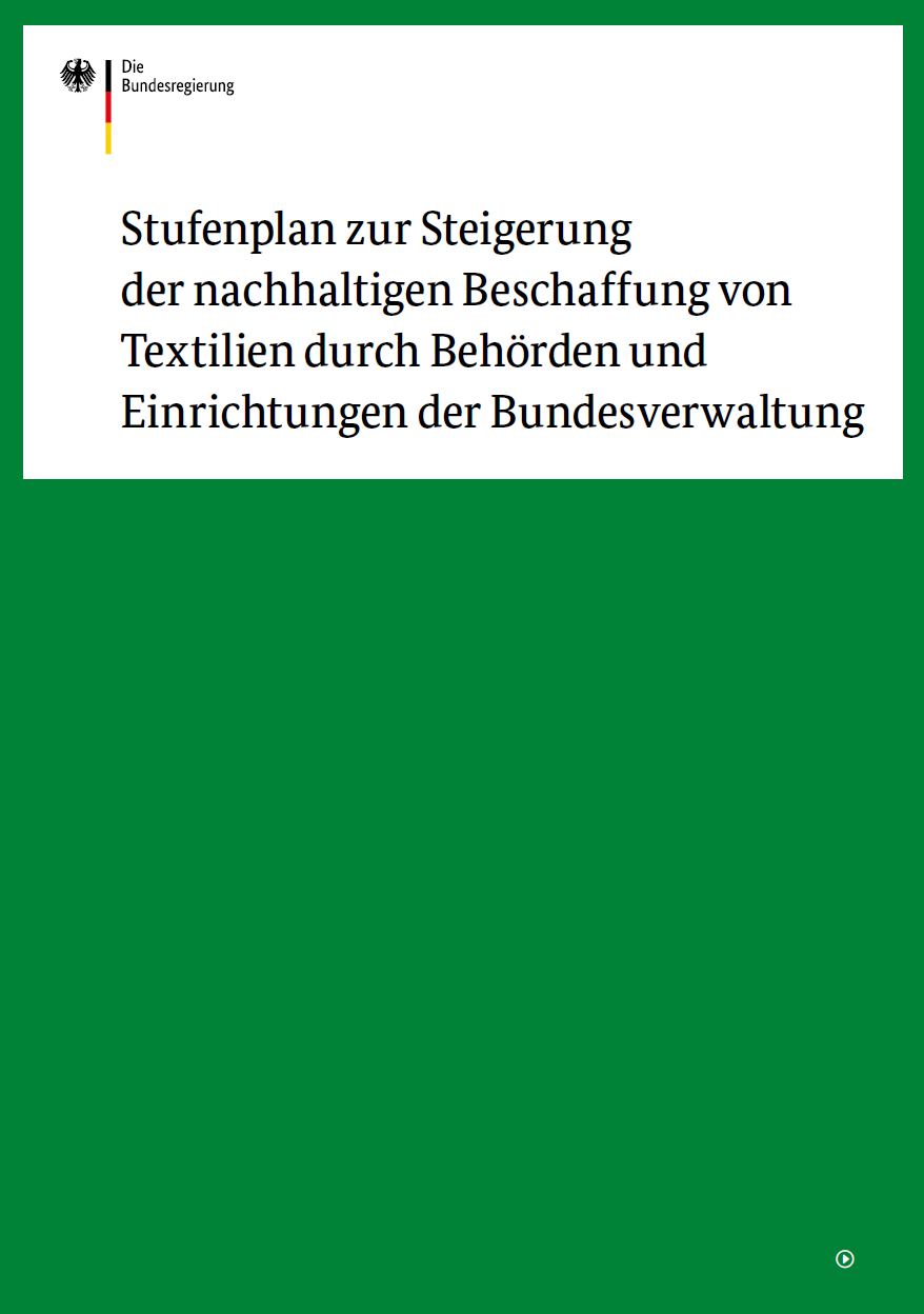 Titelblatt: Stufenplan zur Steigerung der nachhaltigen Beschaffung von Textilien durch Behörden und Einrichtungen der Bundesverwaltung