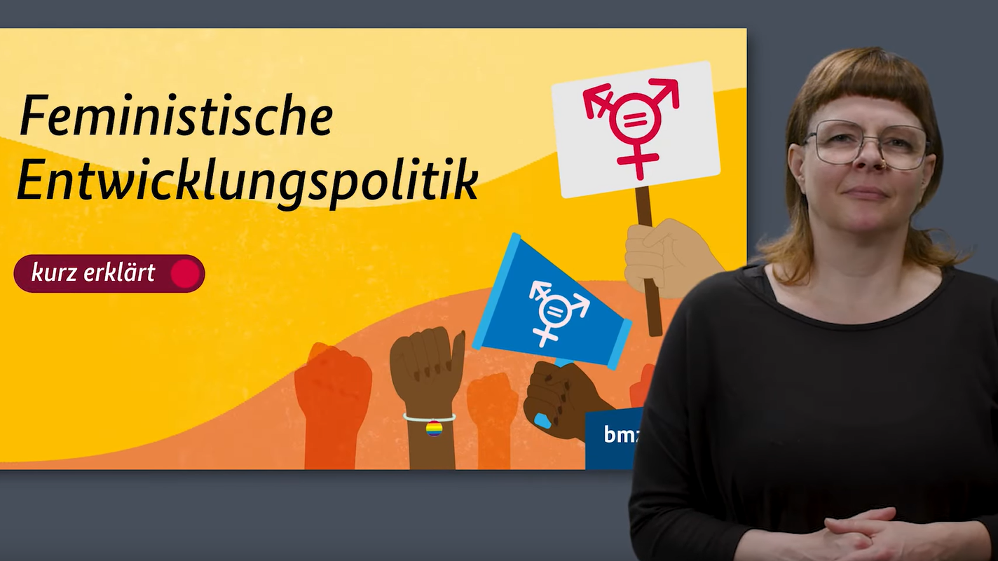 Standbild aus dem BMZ-Video in Gebärdensprache: Feministische Entwicklungspolitik