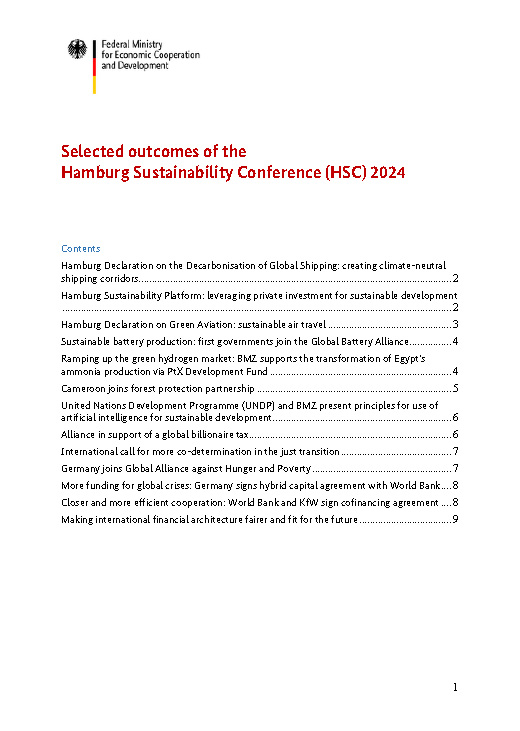 Cover: Selected outcomes of the Hamburg Sustainability Conference (HSC) 2024