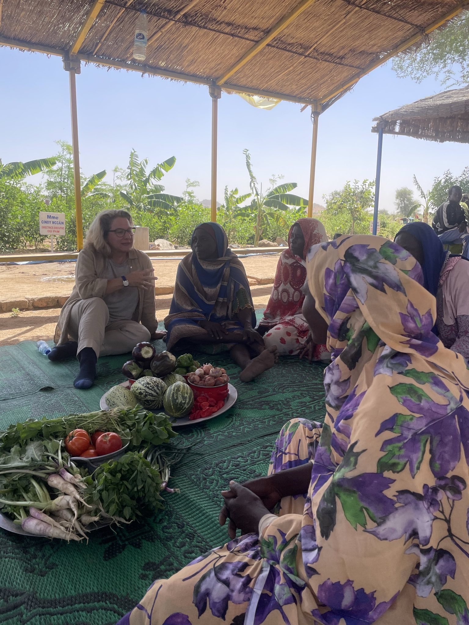 Entwicklungsministerin Svenja Schulze im Gespräch mit Frauen im Tandou-Tal.