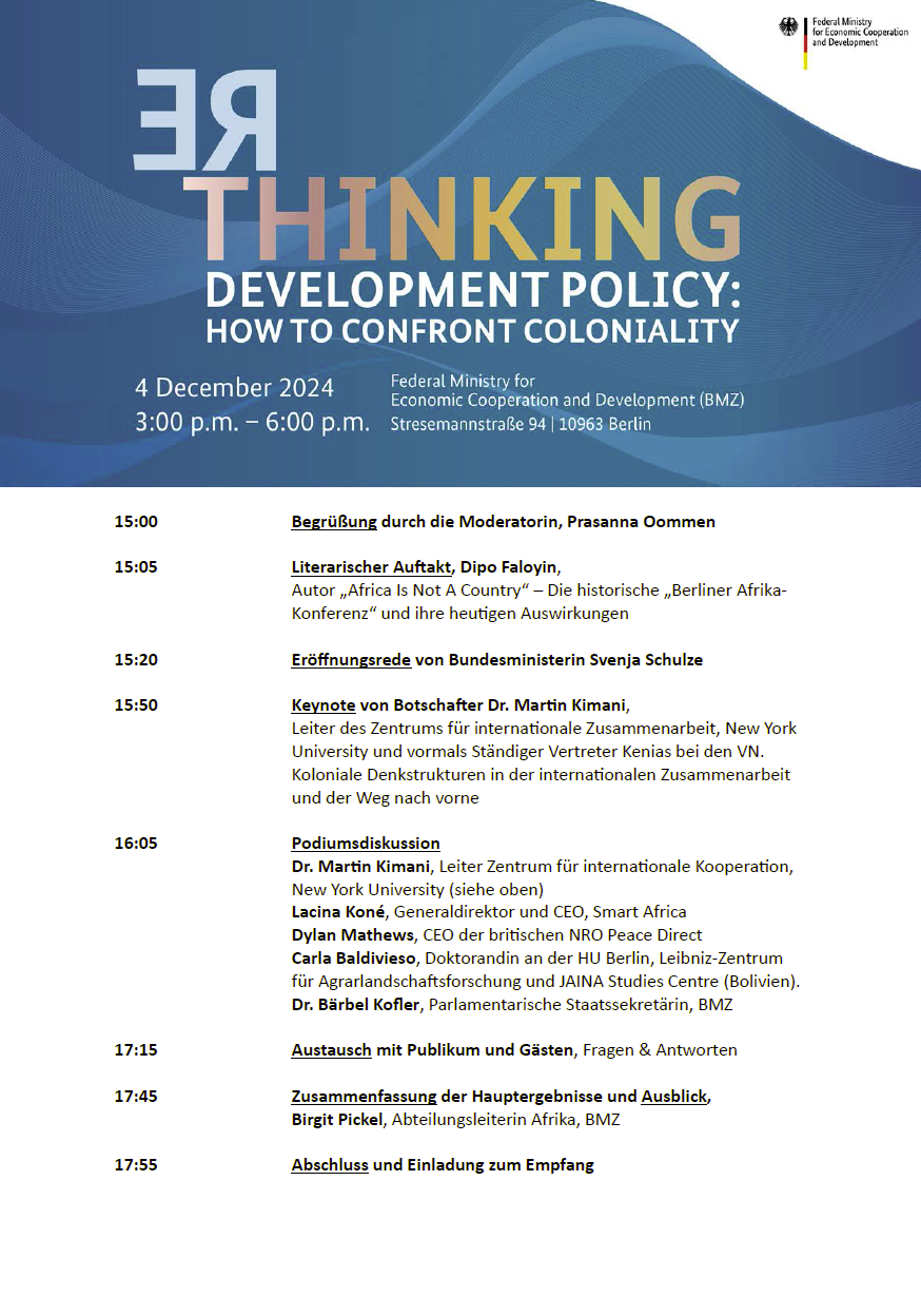 Titelblatt: Programm: Rethinking development policy: How to confront coloniality (deutsch)