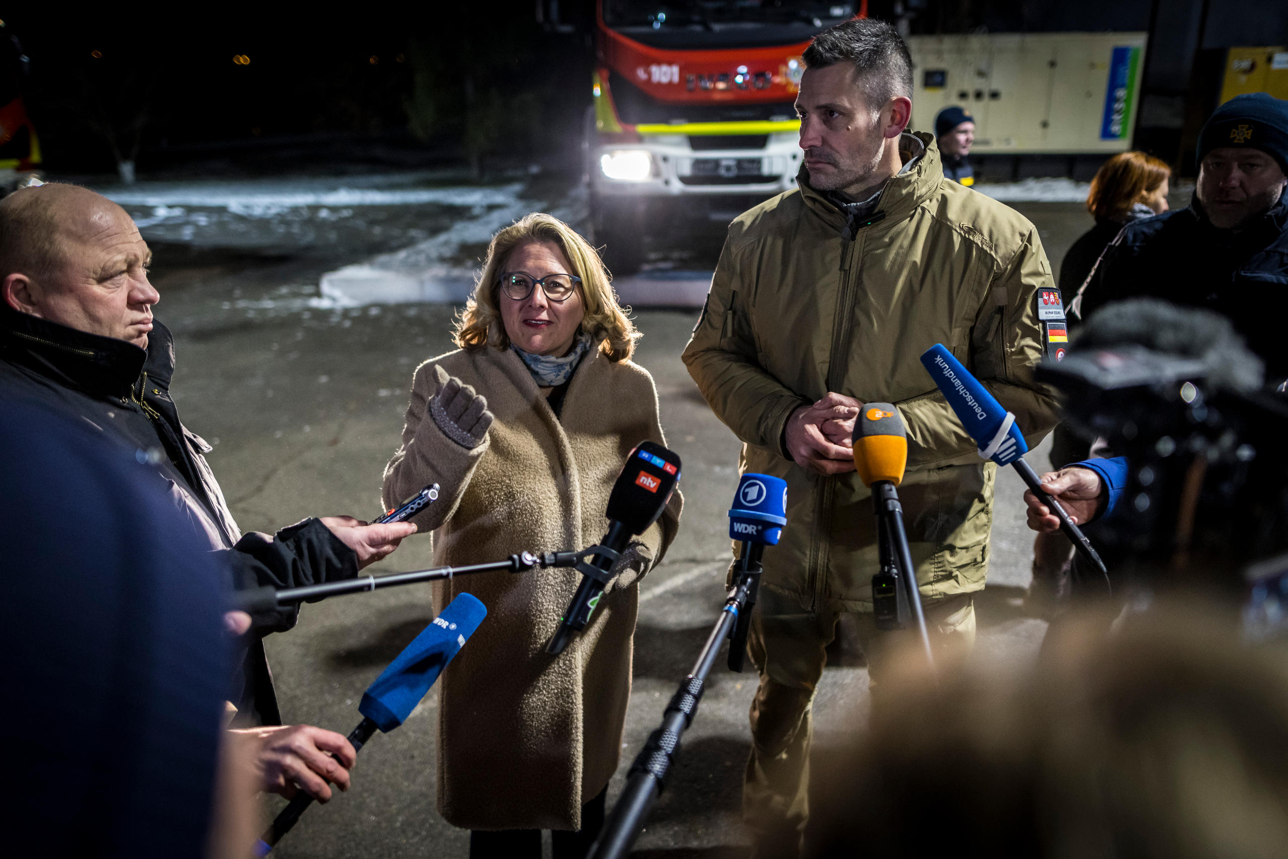 Federal Minister Svenja Schulze visiting a fire station where the first specialist unit for unmanned firefighting and rescue is working. Firefighting robots can be controlled remotely by pilots so that they do not have to risk their lives in action.