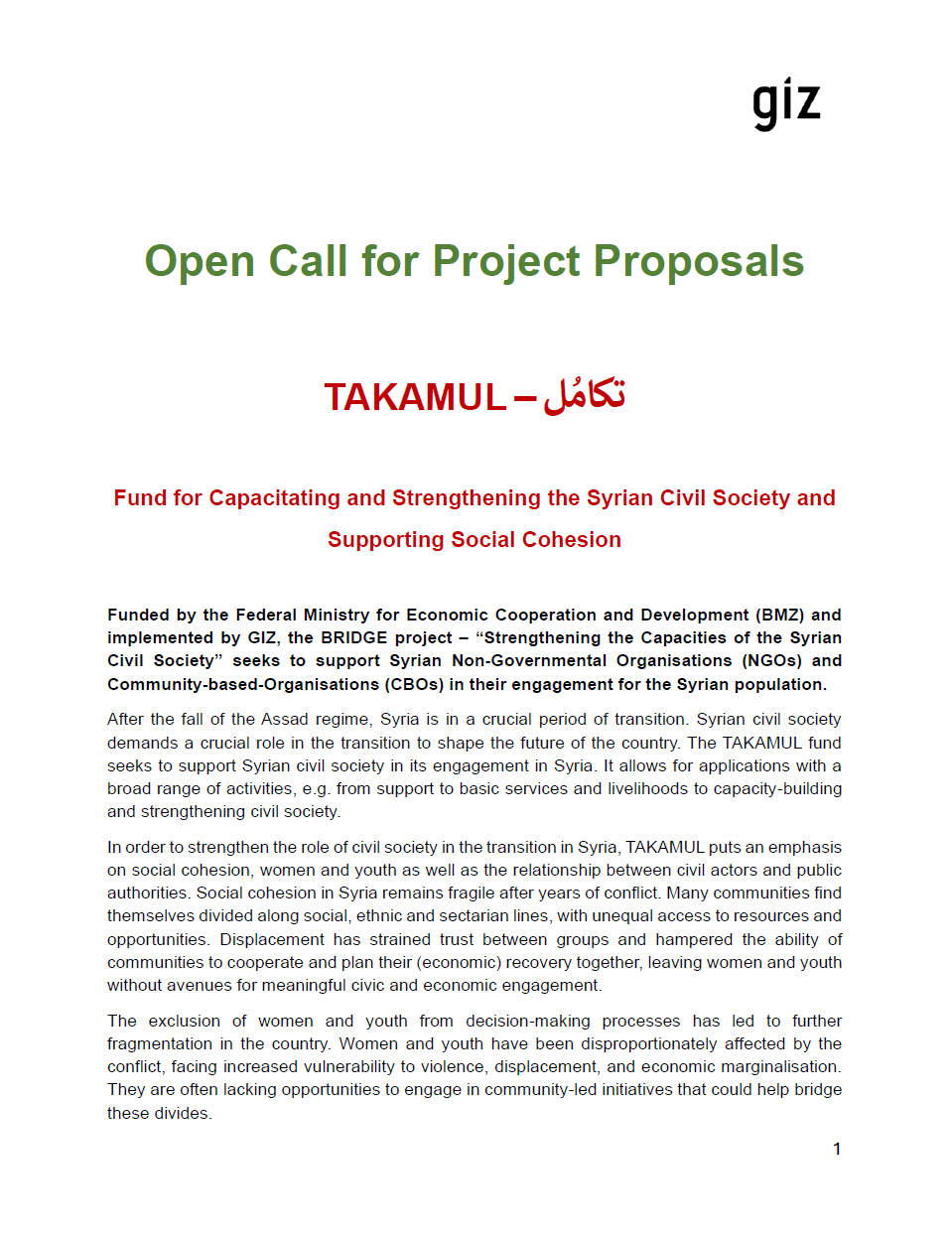 Cover: Open Call for Projekt Proposals | Takamul