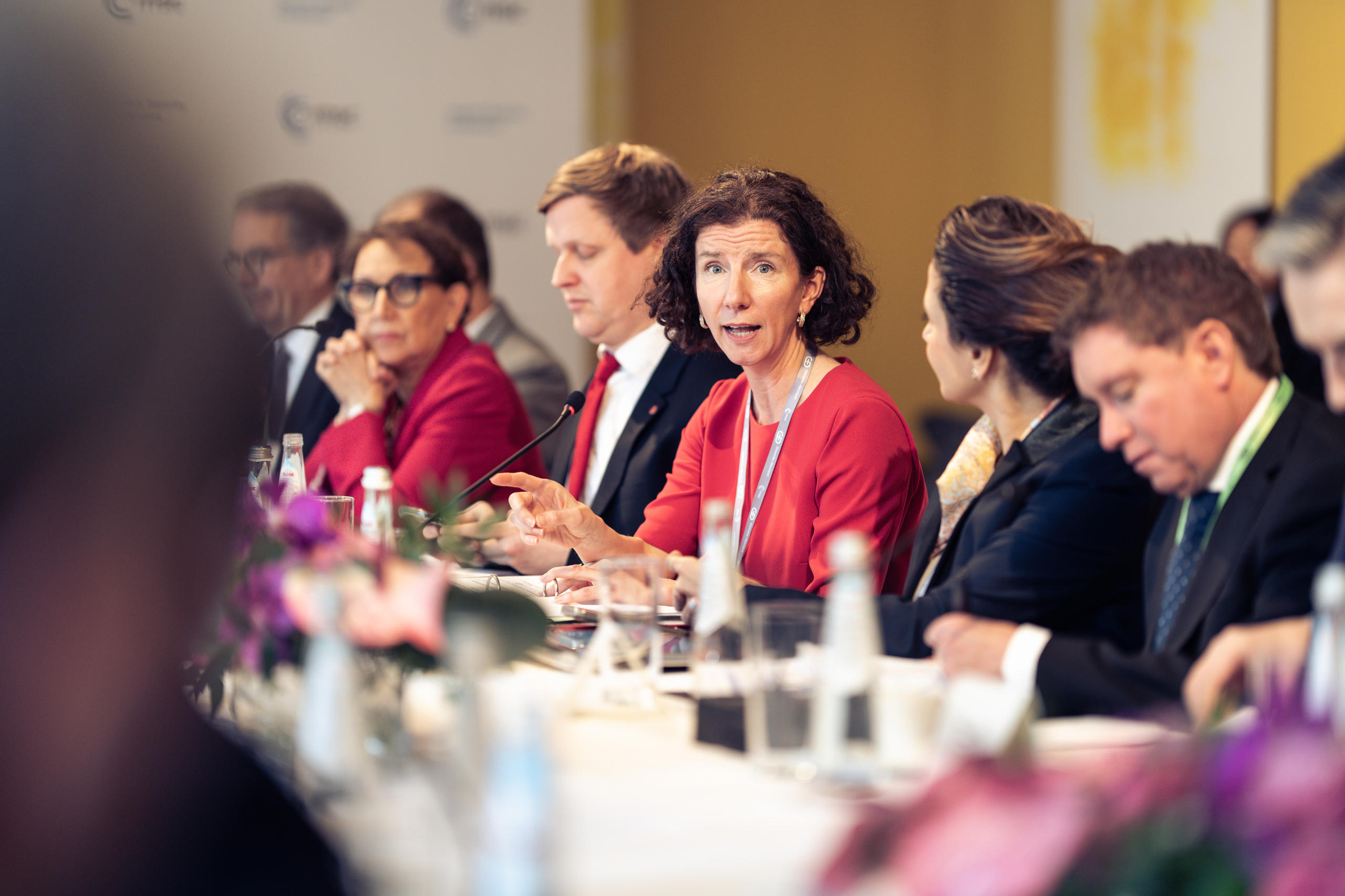 Participants in the meeting on the international initiative to strengthen the UN Development System (from left to right): Rebeca Grynspan (UNCTAD), Norwegian Development Minister Åsmund Grøver Aukrust, UK Minister of State for Development Anneliese Dodds, Moroccan Energy Minister Leila Benali