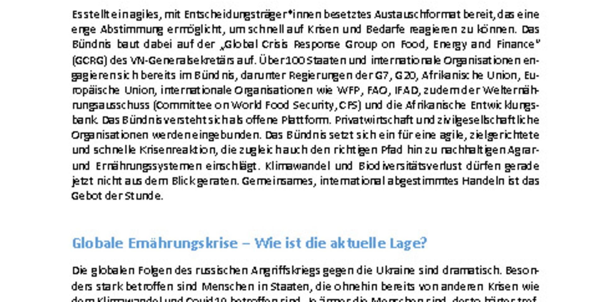 Sachstand: Bündnis Für Globale Ernährungssicherheit | BMZ